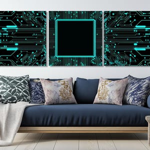 Minimalist Microcircuit Canvas Print, AbstractMotherboard Poster, Circuit Painting, Chip Canvas Art, IT Office Wall Decor