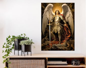 St. Michael the Archangel Painting Canvas Print, Roman Catholic Wall Art, St. Michael Poster, Framed and Ready to Hang