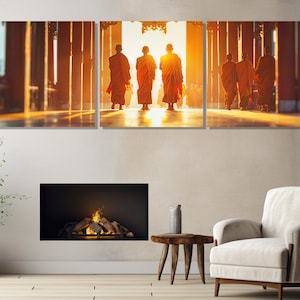Buddhist Monks in Temple Canvas Print, Buddhist Wall Art, Buddhist Painting, Buddhist Poster, Buddhist Gift, Framed and Ready to Hang