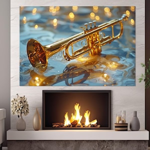 Trumpet Canvas Print, Trumpeter Gift, Jazz Music Wall Art, Trumpet Poster, Musician Gift, Music Wall Decor, Framed and Ready to Hang