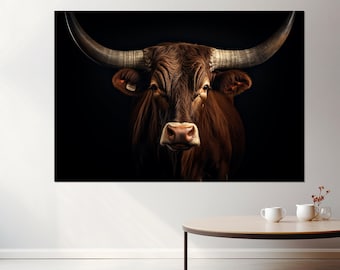 Texas Longhorn Painting, Texas Longhorn Canvas Print, Modern Wall Art, Framed and Ready to Hang