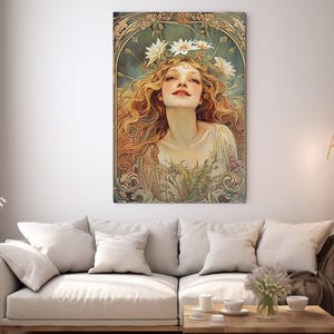 Impresión en lienzo de la carta del tarot de primavera, arte en lienzo de una hermosa chica sonriente, arte mural del tarot, pintura de la carta del tarot, arte de primavera, enmarcado y listo para colgar.