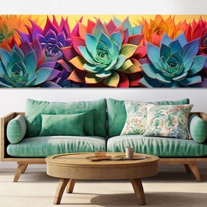 Bunte Agave Malerei Leinwand, Agave Wandkunst, Kaktus Leinwandkunst, Agave Poster, Agave Druck, gerahmt und fertig zum Aufhängen