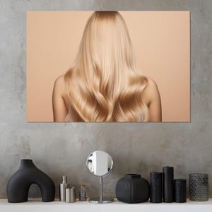 Décoration murale salon de beauté, toile d&#39;art tendance, impression sur toile beaux cheveux blonds, cadeau de coiffeur, encadré et prêt à accrocher