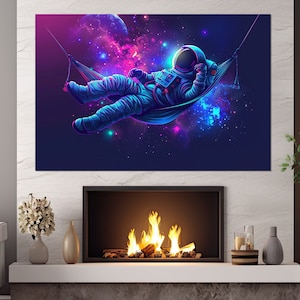 Abstract Astronaut on a Hammock Canvas Print, Space Wall Art, Astronaut Painting, Universe Canvas Art, Framed and Ready to Hang