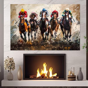 Horse Racing Canvas Print, Horses Wall Art, Horse Racing Painting, Horse Racing Fan Gift, Kentucky Derby Wall Art, Framed and Ready to Hang