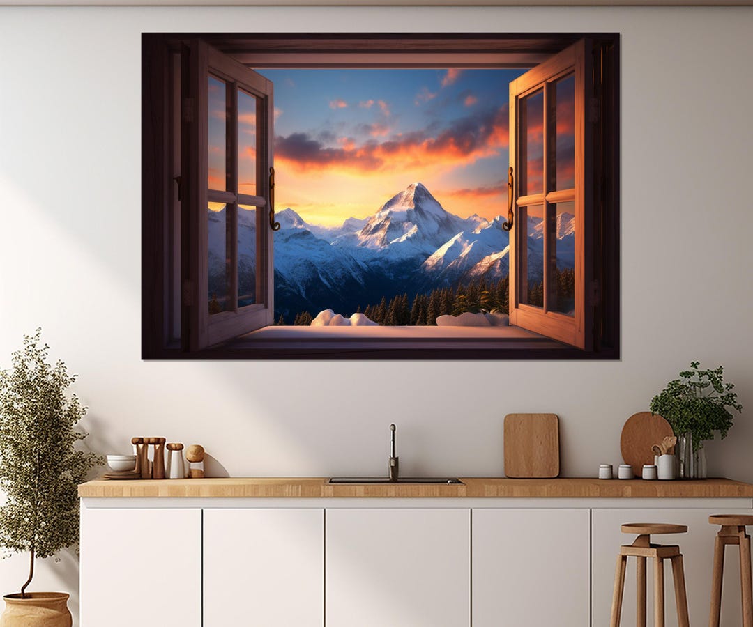 Open Window With Alpine Sunset View Canvas Print, Framed and Ready to ...