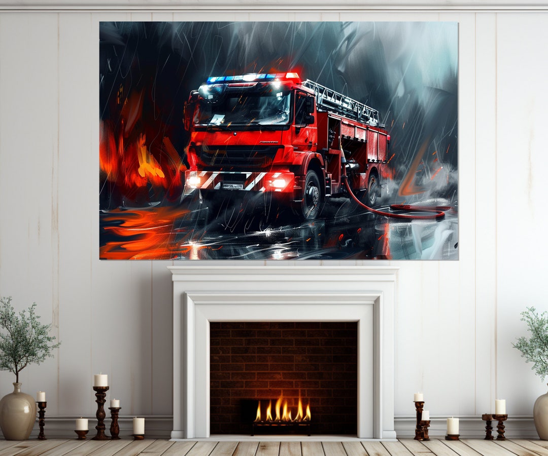 Fire Truck Canvas Print, Firefighter Wall Art, Fireman Gift, Fire Truck