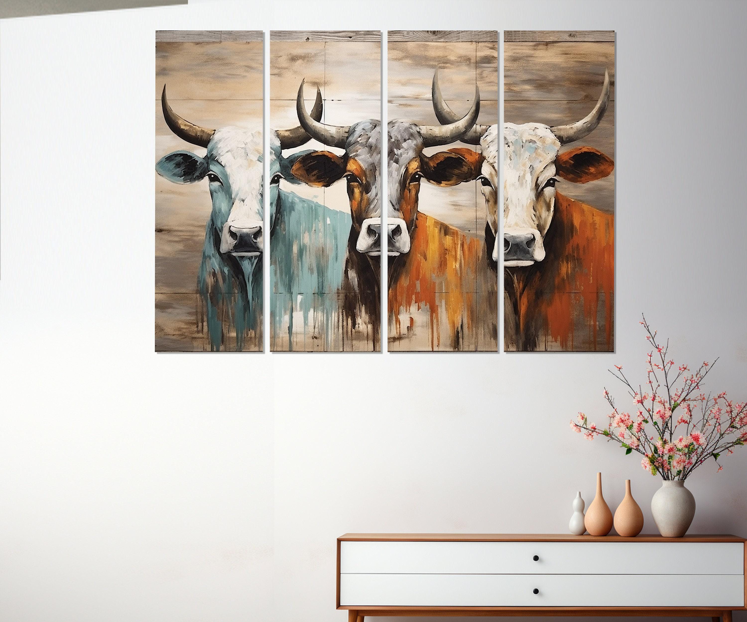 Abstract Cows Canvas Print, Cows Oil Painting, Modern Canvas Art, Farm ...