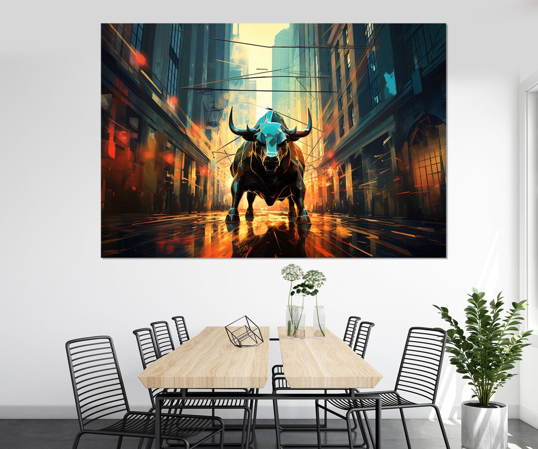 Charging Bull Painting Canvas Print, Wall Street Canvas Art, Charging