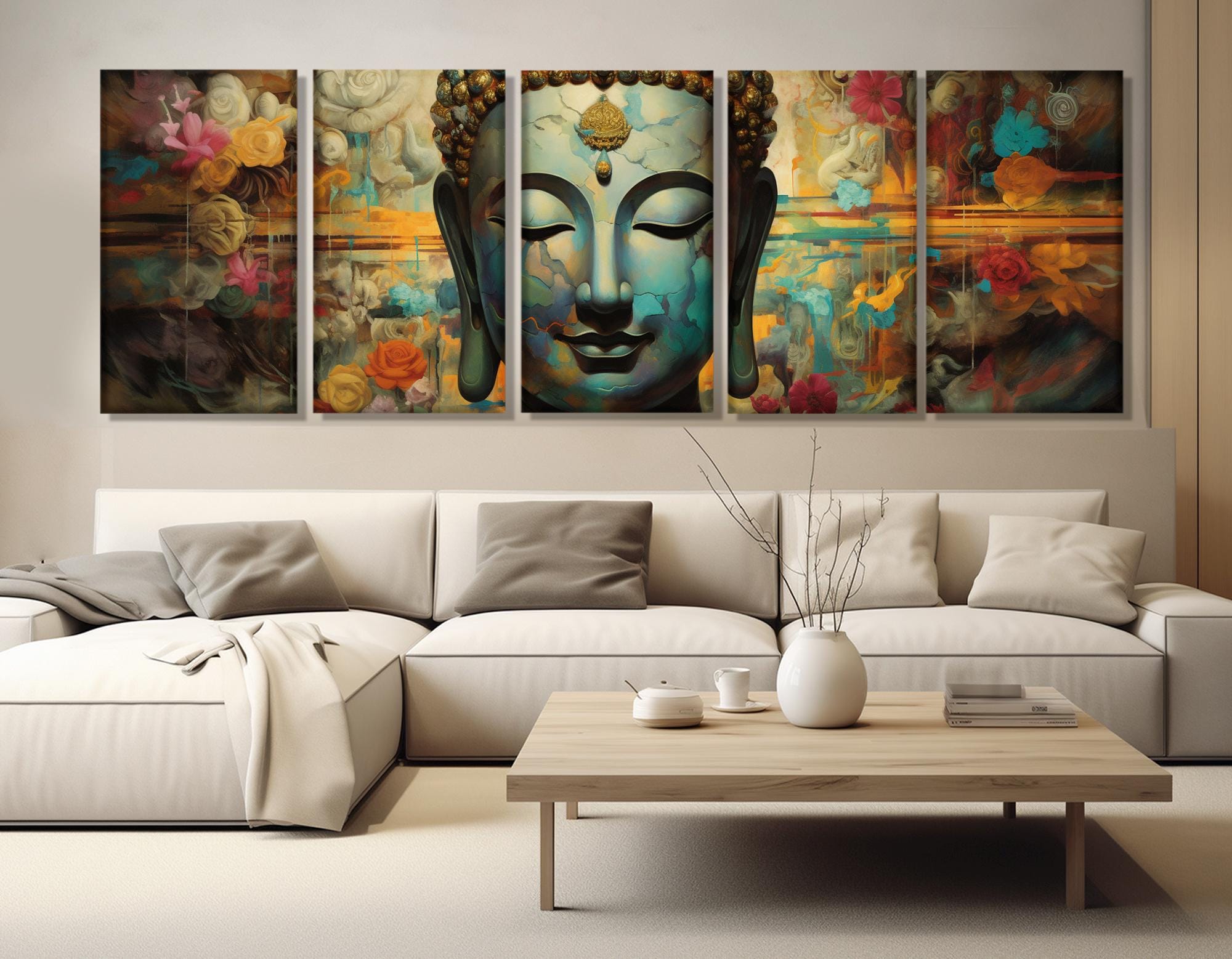 Buddha Painting Canvas Print, Abstract Buddhist Wall Art, Large Buddha ...