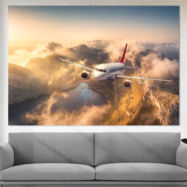 Art sur toile grand avion, impression sur toile d'avion, cadeau de pilote Art mural aviation, affiche d'avion, affiche d'avion à réaction