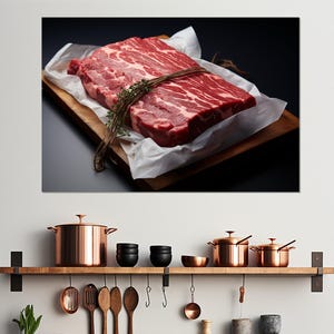 Butchery Wall Decor, Fresh Meat Canvas Print, Butcher Gift, Kitchen Wall Decor, Veal Print, Framed and Ready to Hang