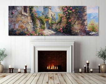 Pintura abstrata de castelo antigo, impressão em tela, pintura de castelo grande, impressão em tela de castelo vintage, emoldurada e pronta para pendurar