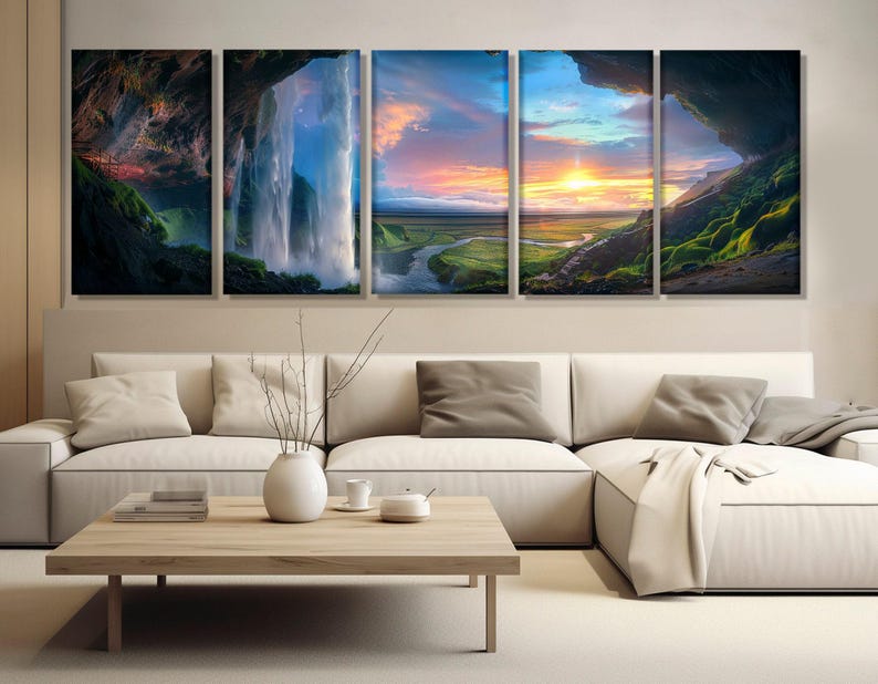 Scenic Waterfall Seljalandsfoss in Island Abstract Canvas Print ...