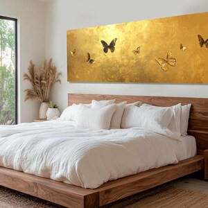 Gold Butterflies Painting Canvas Print, Gold Wall Art, Luxury Wall Decor, Butterfly Wall Art, Gold Wall Decor, Framed and Ready to Hang image 3