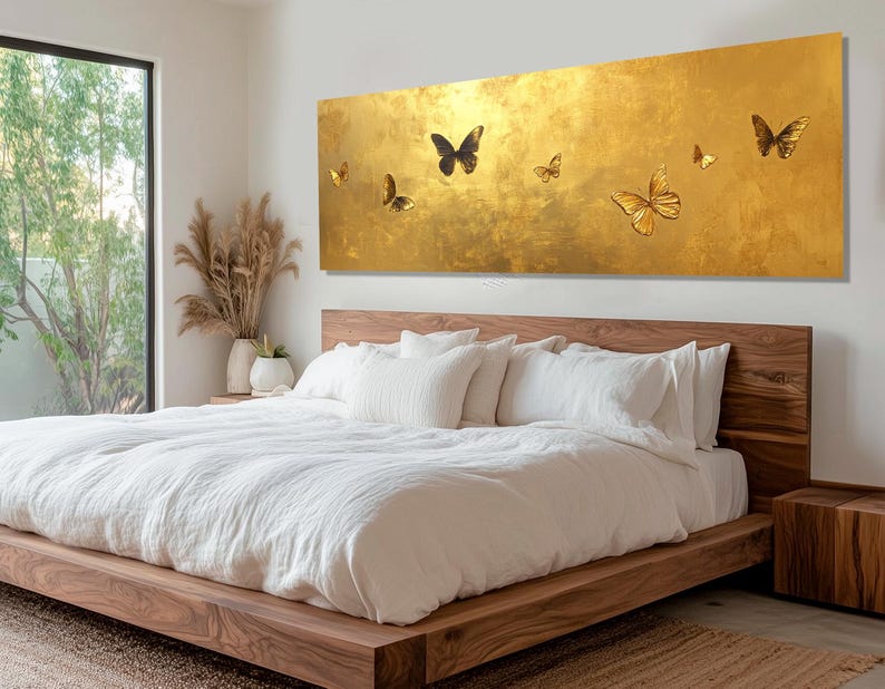 Gold Butterflies Painting Canvas Print, Gold Wall Art, Luxury Wall Decor, Butterfly Wall Art, Gold Wall Decor, Framed and Ready to Hang image 3
