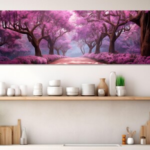 Pink Blossom Trees Canvas Print, Abstract Spring Wall Art, Pink Trees Painting, Nature Canvas Art, Framed and Ready to Hang