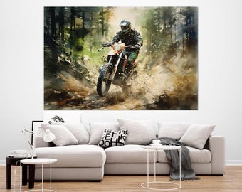 Arte mural de motocross, impresión en lienzo de motocross, arte mural de motocross, pintura de motocross, póster de motocross, enmarcado y listo para colgar.