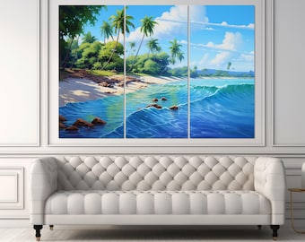 Canvastavla Paradise Beach-målning, strandväggkonst, tropisk strandposter, havskustmålning, inramad och redo att hängas