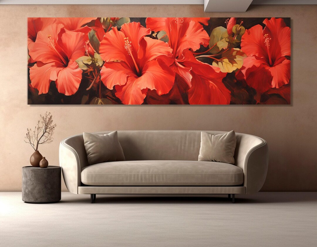 Uganda Canvas Wall Art - Red Hibiscus Flowers and National Flag Design TS04 main image 0