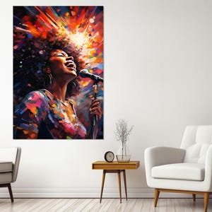 Beautiful Black Woman Singer Canvas Print, Ethnic Singer Painting, Jazz Club Wall Decor, Jazz Wall Art, Music Poster, Framed & Ready to Hang