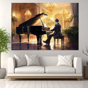 Abstrakter Pianist spielt Flügel Leinwanddruck, Klavier Wandkunst, Klaviermalerei, Geschenk Pianist, gerahmt und fertig zum Aufhängen