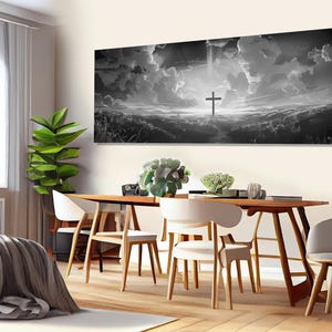 Arte de parede da Bíblia, O poder da cruz, impressão em tela, arte de parede religiosa em preto e branco, emoldurada e pronta para pendurar