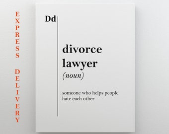 Divorce Lawyer Canvas Art Definition Lawyer Gift Office Decor Attorney Gift Coworker Gift for Lawyer Professions Wall Art Typography Print