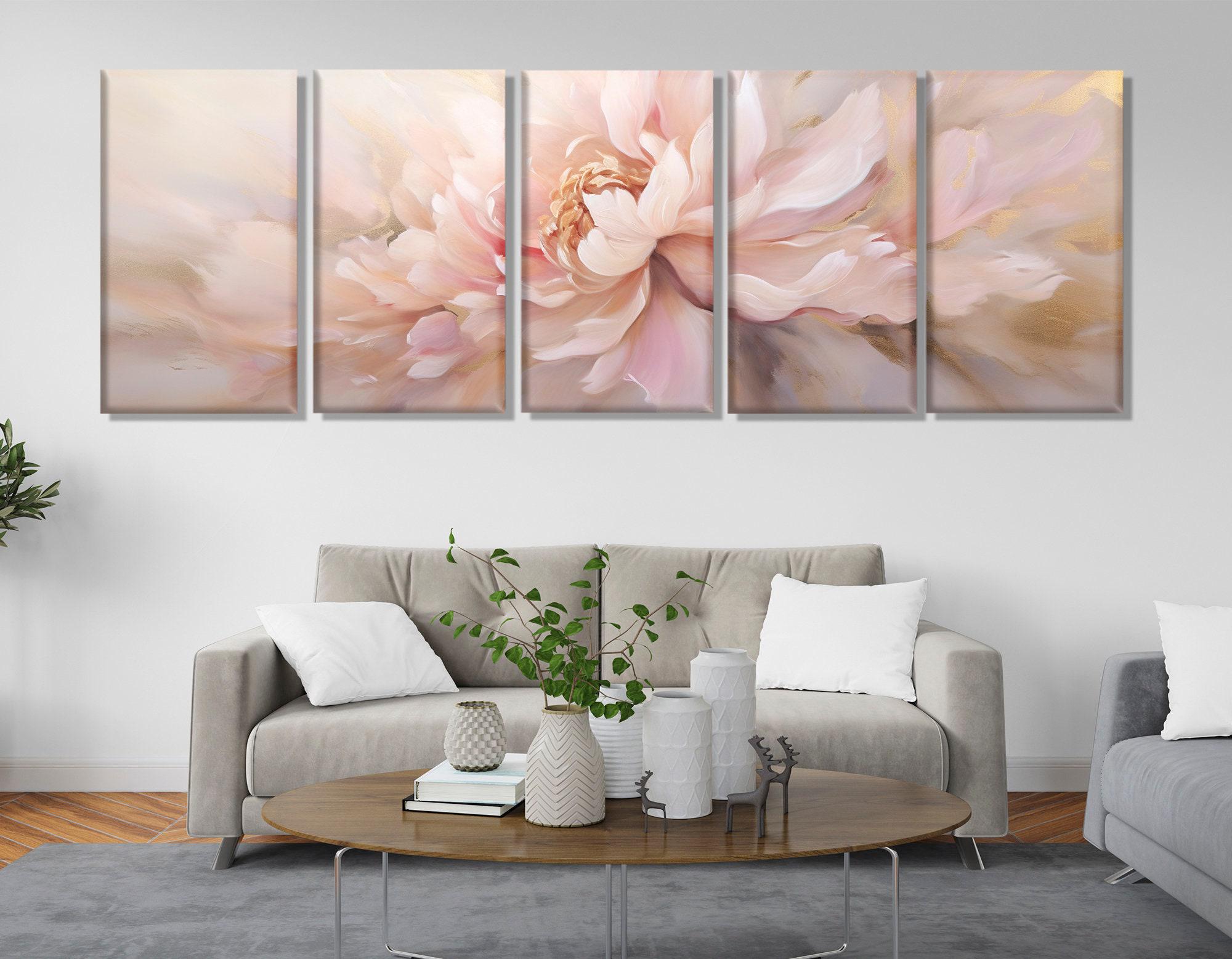 Pink Peony Flower Painting Canvas PRINT, Panoramic Wall Art, Large ...