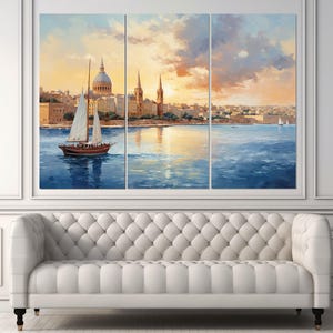 Abstract Malta Painting Canvas Print, Malta Wall Art, Valletta Skyline, Malta Canvas Art, Valletta Canvas Print, Framed and Ready to Hang image 3