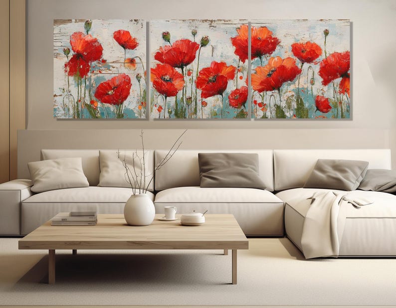 Poppies Painting Canvas Print, Abstract Floral Wall Art, Framed and ...