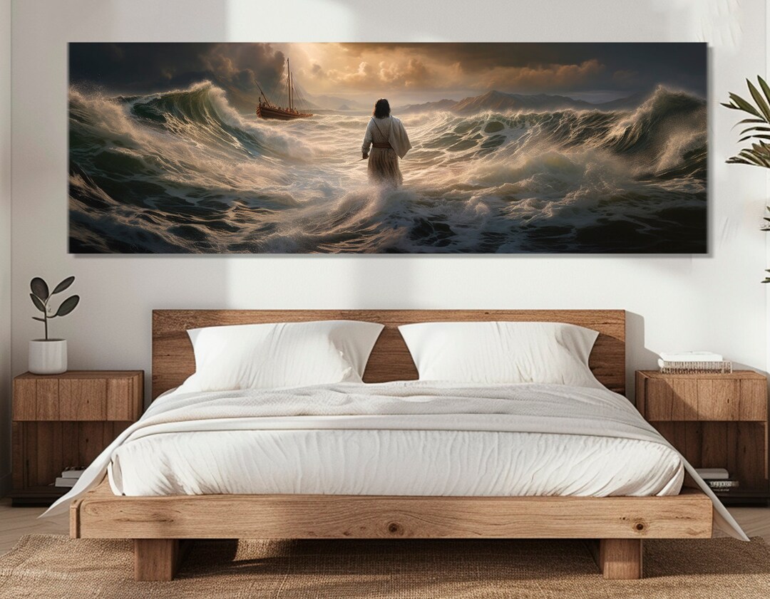 Jesus Walking on Water Canvas Print, Religious Painting, Jesus Walking ...