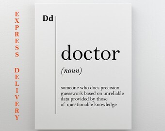 Lienzo de doctor, definición de doctor, regalo para la decoración del consultorio médico, regalos médicos, citas de medicina, tipografía escandinava, decoración de pared de hospital
