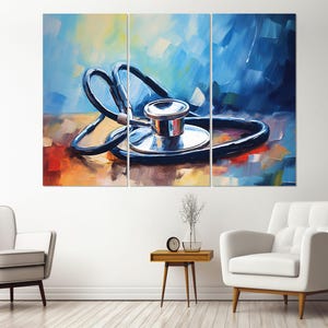 Stethoscope Painting Canvas Print, Therapist Gift, Hospital Wall Art, Framed and Ready to Hang image 3
