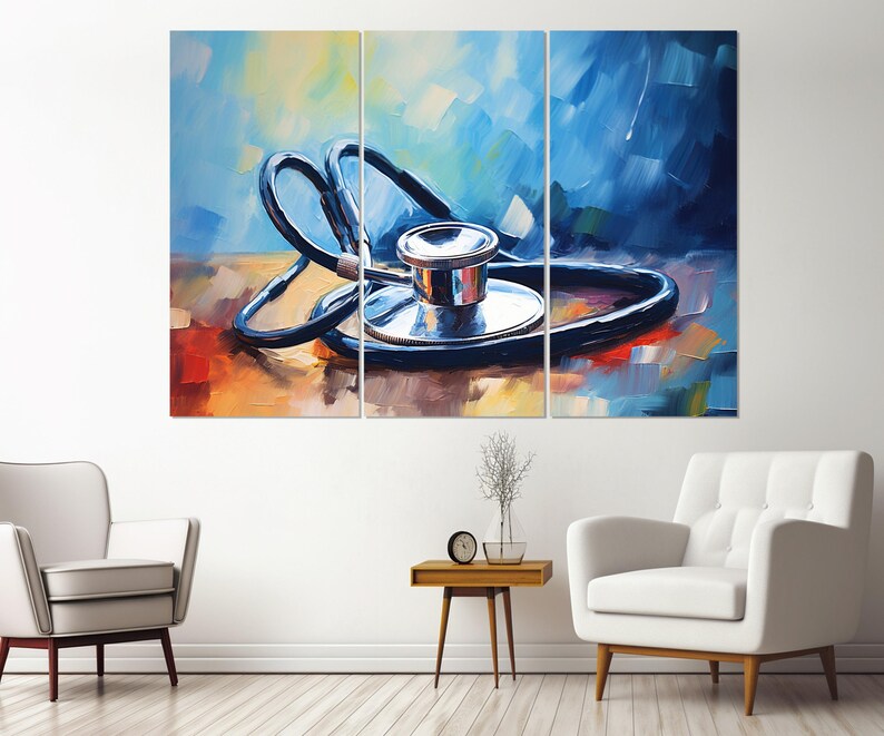 Stethoscope Painting Canvas Print, Therapist Gift, Hospital Wall Art, Framed and Ready to Hang image 3