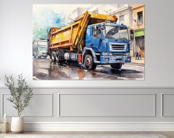 Garbage Truck Painting Canvas Print, Garbage Truck Driver Gift, Framed and Ready to Hang