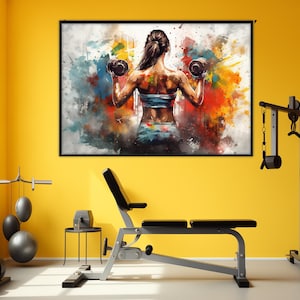 Fitness Girl with Dumbbells Canvas Print, Gym Wall Decor, Women Workout Motivation, Woman Fitness Wall Art, Framed and Ready to Hang