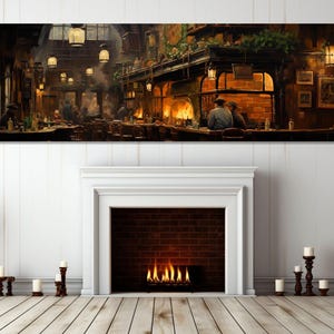 Retro Irish Pub Large Canvas Print, Abstract Irish Pub Painting, Pub Wall Art, Vintage Pub Poster, Irish Gift, Framed and Ready to Hang