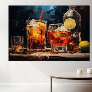 Abstract Alcohol Drinks Painting Canvas Print, Alcohol Wall Art, Alcohol Canvas Art, Barman Gift, Framed and Ready to Hang