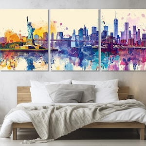 Abstract New York Painting Canvas Print, Statue of Liberty Canvas Print, Large New York Wall Art, Framed and Ready to Hang