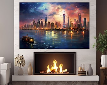 Abstract Shanghai Canvas Print, Shanghai Painting, Shanghai Wall Art, China Wall Decor, China Canvas Art, Framed and Ready to Hang