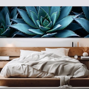 Weiche grüne Agave Kaktus Leinwand, Agave Wandkunst, Pflanzen Leinwand Kunst, Agave Poster, gerahmt und fertig zum Aufhängen