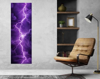 Abstract Lightning Canvas Print, Vertical Thunderstorm Painting, Lightning Wall Art, Lightning Vertical Poster, Framed and Ready to Hang
