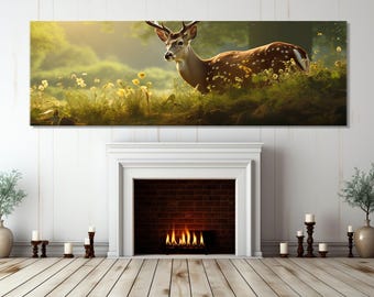 Deer in Summer Forest Painting Canvas Print, Abstract Deer Wall Art, Framed & Ready to Hang