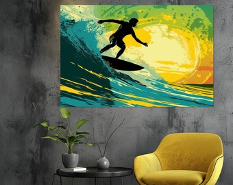 サーフィンウォールアート、ポップアートサーフィンキャンバスプリント