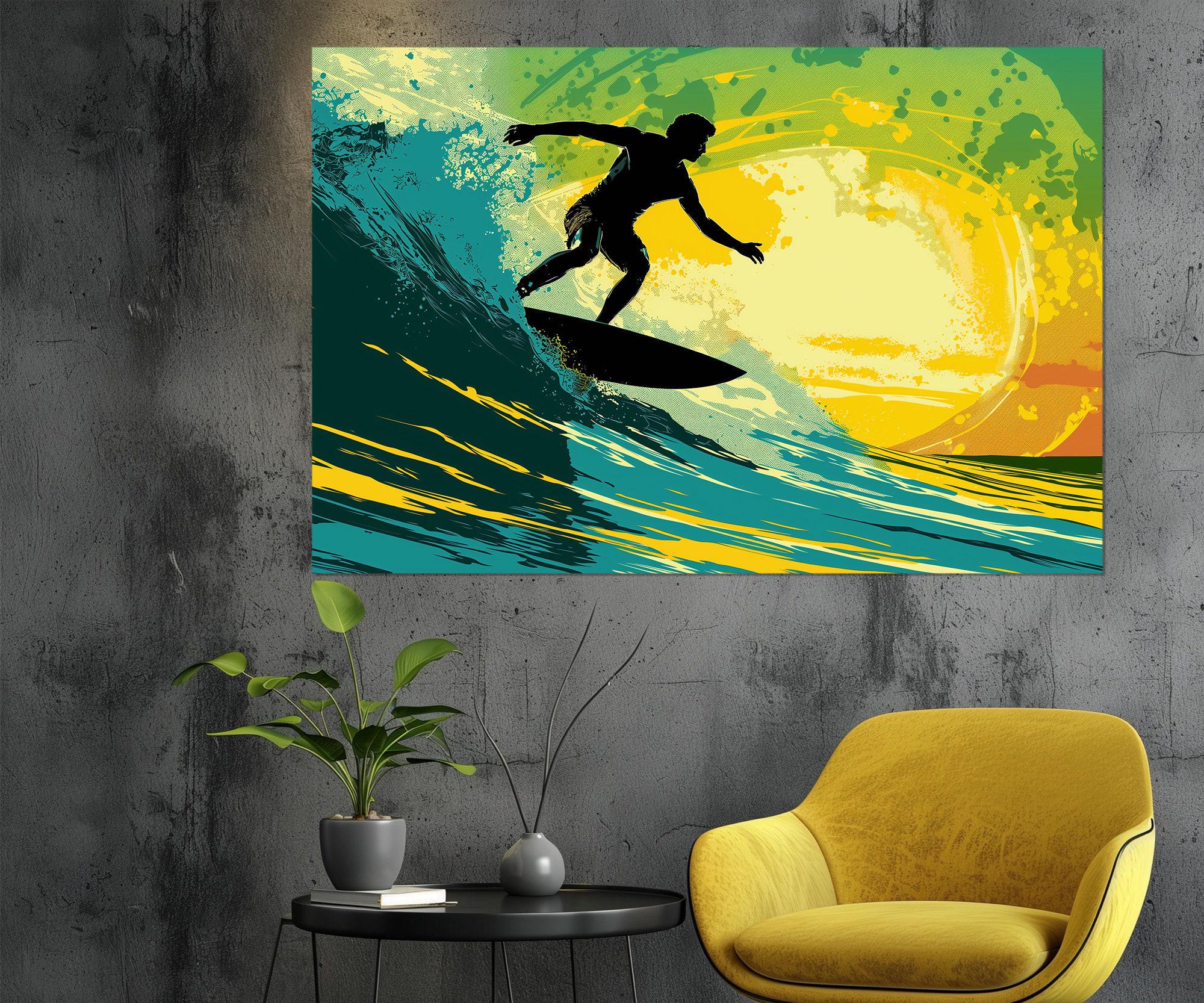 サーフィン 版画 サーフィンウォールアート、ポップアートサーフィンキャンバスプリント