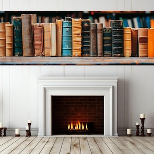 Shelf with Old Books Canvas Print, Library Wall Art, Abstract Bookshelf Poster, Reading Wall Art, Retro Books Print, Framed & Ready to Hang