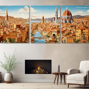 Abstract Florence Painting Canvas Print, Vintage Florence Skyline, Florence Wall Art, Florence Panorama, Framed and Ready to Hang