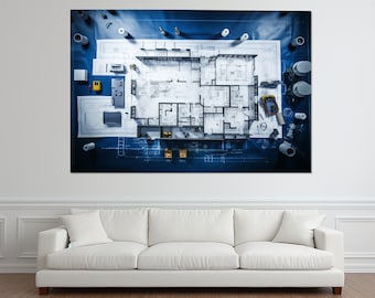 Abstract Architect Canvas Art, Architect Company Wall Decor, Architect Gift, Architect Wall Art, Framed and Ready to Hang